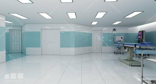 سرامیک اتاق عمل سبز آبی با سفید ساده براق و کف بیمارستانی سفید