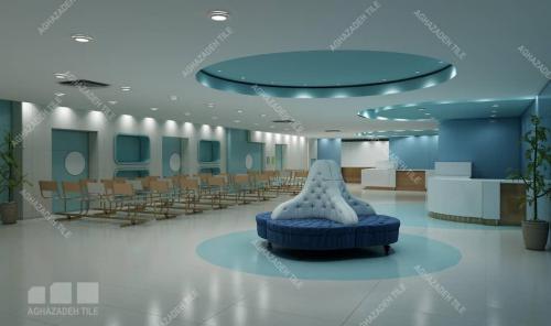 سرامیک پرسلان سبز آبی مات و سفید ساده پرسلان بیمارستانی ١٢٠٦٠ در کف و بدنه بیمارستان